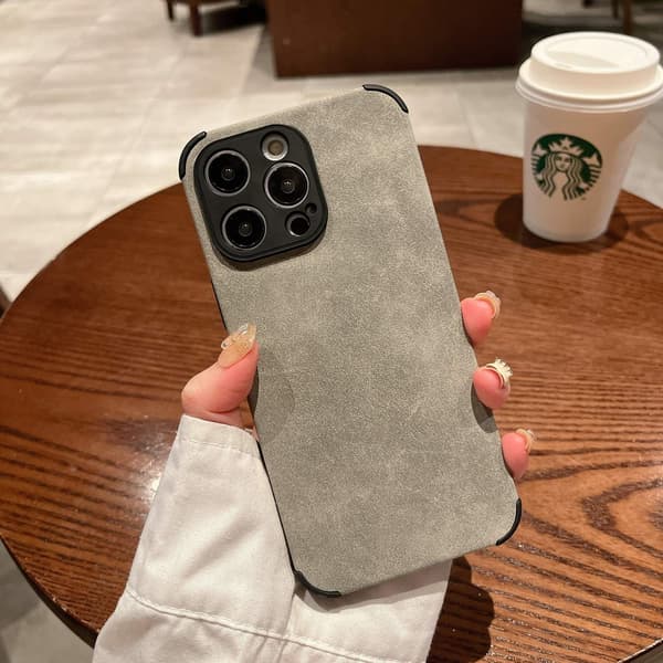 Etui til iPhone 14 PROMAX lysegrå solid lammeskinn full anti-fall myk