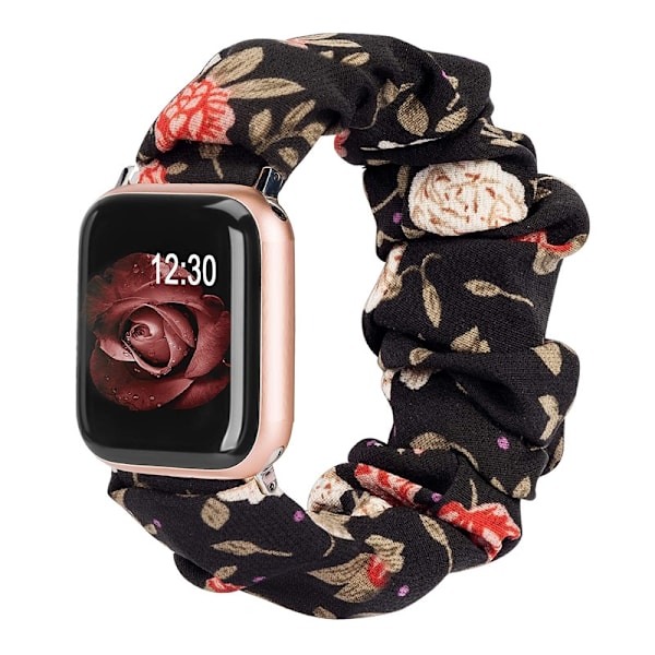 Urrem til Apple Watch iWatch 38/40/41MM Sort og Rød Blomst