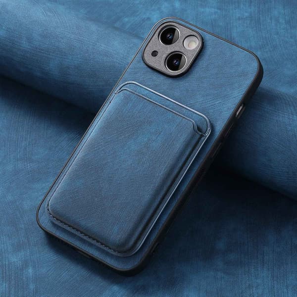 Etui til iPhone 13 Pro blått magnetisk solid fint hull kortholder