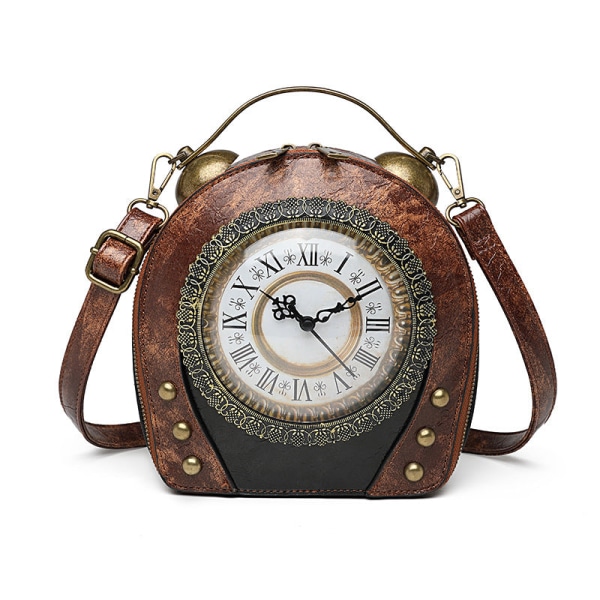Kvinder Dame Håndtaske Vintage Håndtaske Walking Clock Skulder Crossbody Brown