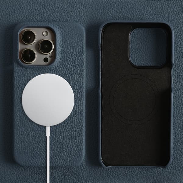 Etui til iPhone 13 Pro Max mørkeblåt læder magnetisk premium okselæder