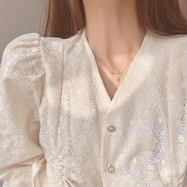 Kvinnor Halsband Kedja Choker Hänge Smycken Flickor Present EKG Micro-Inlaid Non-Fading Gold