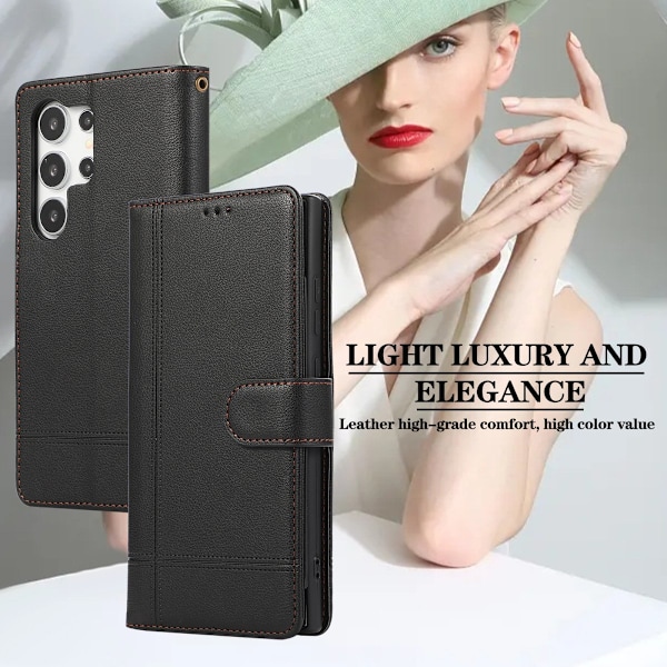 Etui til iPhone 14 Pro svart håndstropp solid multi-kort mote lommebok multi-funksjonskort h