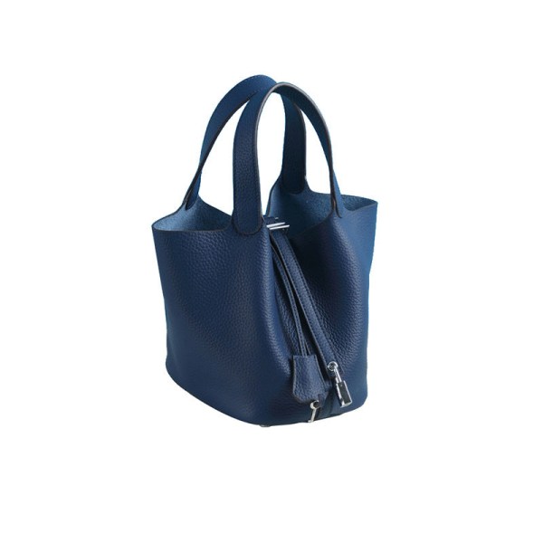 Kvinder Læder Håndtaske Vegetabilsk Basket Bag Tote Bag Håndtaske Kohud Bucket Bag Ins Sapphire Blue