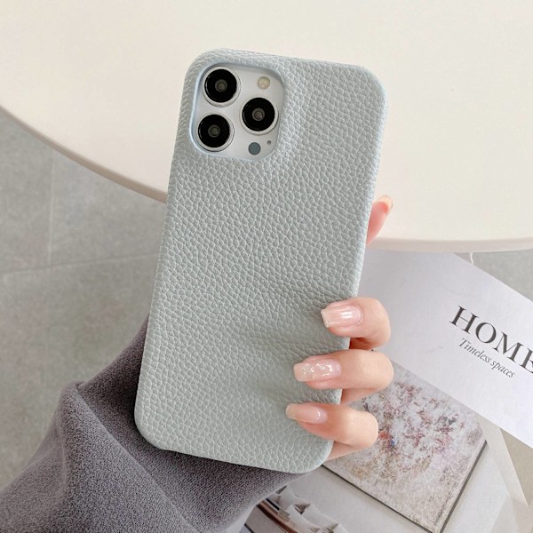 Fodral för iPhone 14plus gråblått lychee-läderkänsla