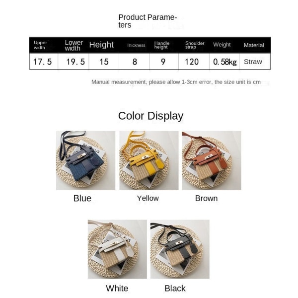 Naisten naisten käsilaukku Rottinkinen Weave Laukku Kannettava Crossbody Beach Bag Olkapää White