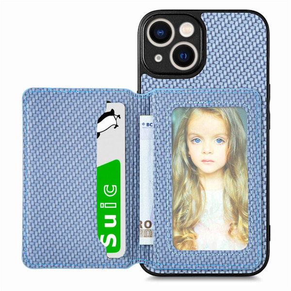 iPhone 15 Plus -kotelo, taivaansininen kuitukuvioinen lompakko, matkapuhelinkotelo, autokorttipidike