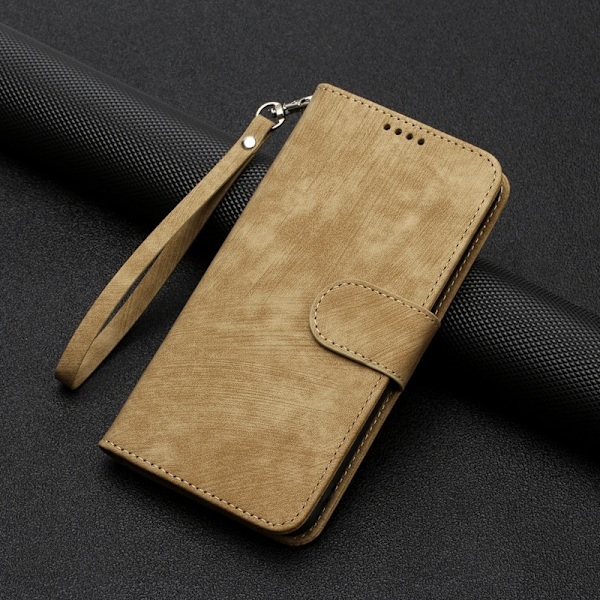 Etui til iPhone 13 Pro stripet dobbelt brettet kant gul solid kant skinn