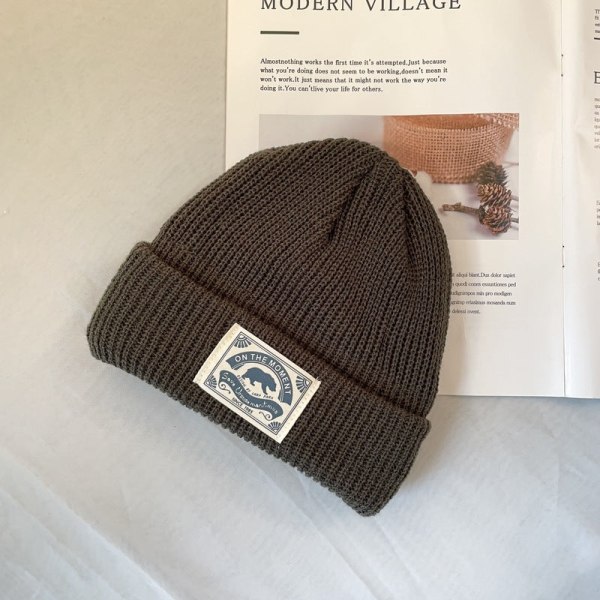 Varm vinterstrik Beanie Hatte Efterår Vinter Retro Skullcap Street Tide Uld Unisex Army Green