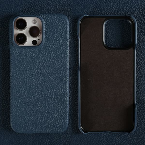 Fodral för iPhone15plus Mörkblått läder Premium kohud