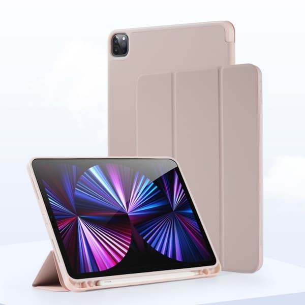Etui til iPad Air 29,7\" Lys Pink Tri Fold Læderrem Flydende Silikone Blød