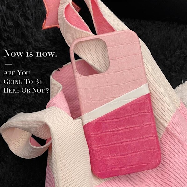 Etui til iPhone15 Rosarød og Pink Krokodillemønster Dobbelt Kort Slot Læder Trendy Brand Halv