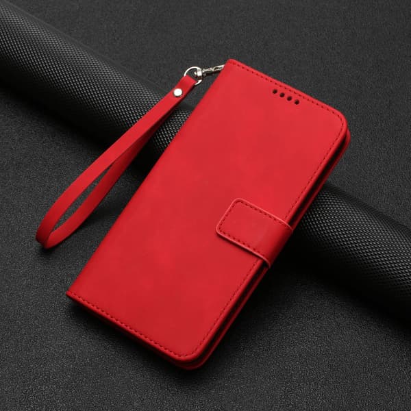 Fodral för iPhone 14plusröd solid kortplats flip läderställ plånbok