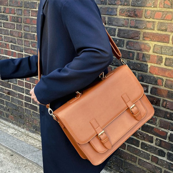 Fast versjon Cambridge Satchel Retro Pu-formet skulder Crossbody-veske Light brown