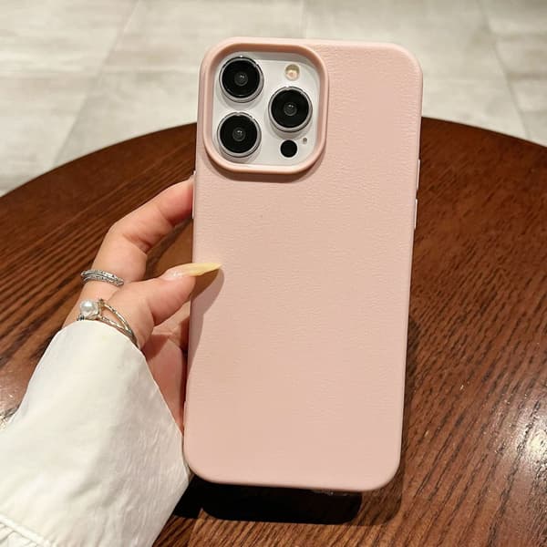 Fodral för iPhone 17 Rosa enfärgad lädertextur mjuk