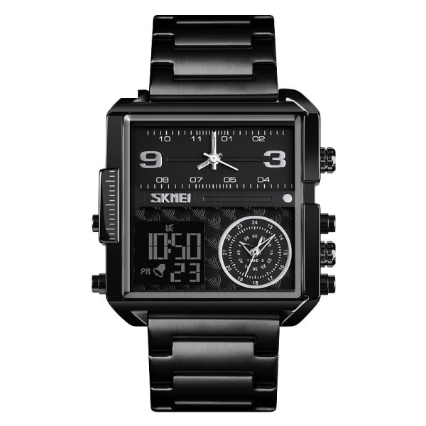 Herreklokker Sports Multi-Function Square Watch Gift Black shell steel belt-small