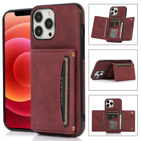 Fodral för iPhone 13PRO Burgundy läder multifunktionell plånbok