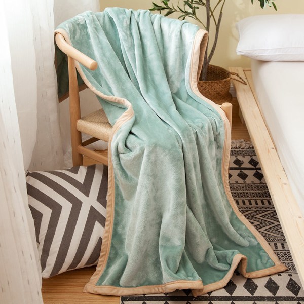 Broderet tæppe Coral Fleece flanneltæppe kontor lur tæppe frokostpause Aircondition tæppe Bean Green 150*200cm 1350g