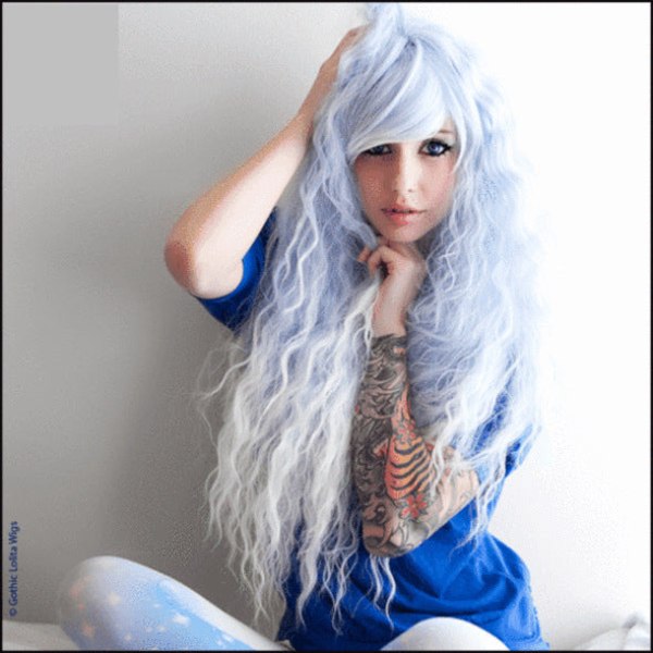 Kvinner parykksett Kjemisk Fiber Cos Rosa Corn Curler Langt krøllete hår W430 Blue T beige Blue