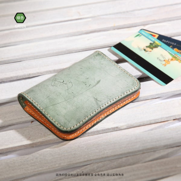 Skelet-skind kortholder tågevoks læder møntpung Håndlavet korttaske i kvæghud Mint Green