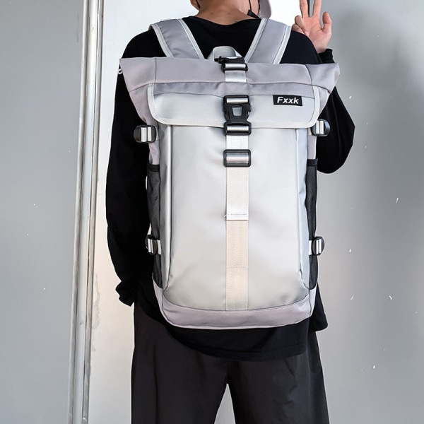 Reppu Kaareva reuna All-Match vedenpitävä miesten korealaistyylinen casual  Trendikäs Viileä ja tilava ämpärilaukku Yliopisto-opiskelijoiden laukku  Light gray c73f | Light gray | Fyndiq