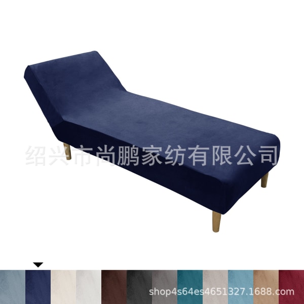Stoltrekk Chaise Lounge Silver Fox Velvet Armless Sofa Cover Stretch All-inclusive innendørs Navy blue One piece set