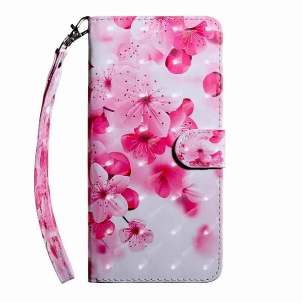 Fodral för iPhone 13mini 5.4 3 spetsblomma målat korthållare plånbok snodd läder