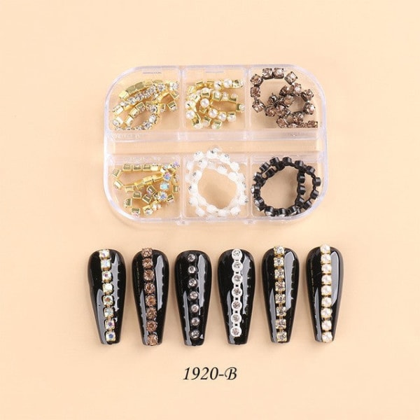 Nageldekorationer för Nail Art Ins Snake Bone Small Nail Chain 4 Guld och Silver DIY Metal Chain Boxed chain 1920-B