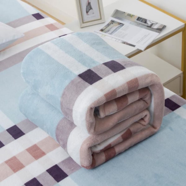 Flannel Sengetæppe Tæppe Four Seasons Tæppe Vinter Varm Aircondition Tæppe Nap Tæppe Betræk Tæppe Blue Plaid 180*200cm