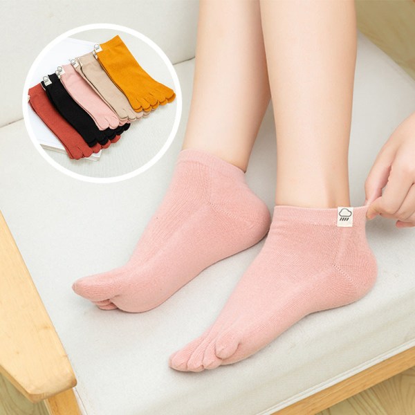5 par dame tynd farve usynlige femfinger sokker dispenserer skridsikre yogasokker bomuldsstrømper Pink
