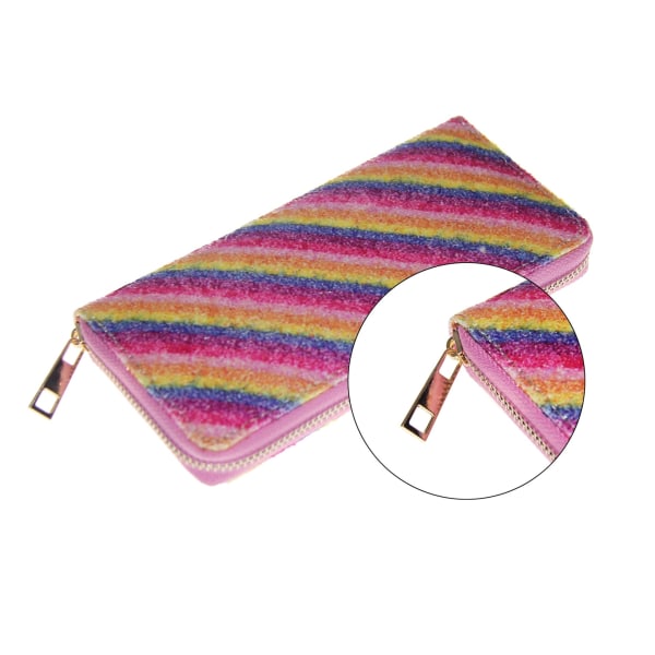 Laser paljetter Gradient Color Stripes Lang Pu lommebok Rainbow Clutch lommebok med glidelås Purple