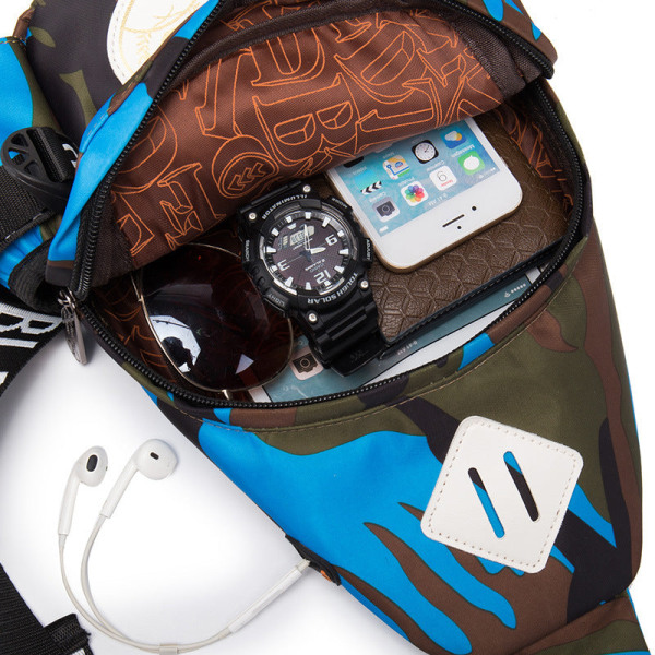 Fanny Pack Running Belt Waist Bag Organizer Korean Camouflage Nylon Blue and purple