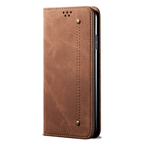 Fodral för iPhone 13/iPhone 14 brunt denimläder kortplats retro