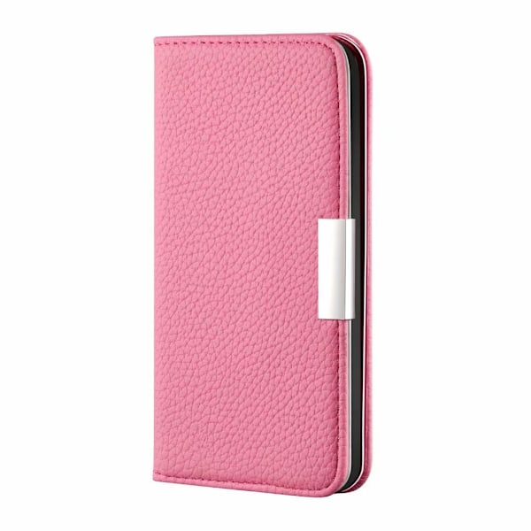 Fodral för iPhone 13 Pro rosa litchi-textur kortplats flip plånbok läder magnetiskt spänne