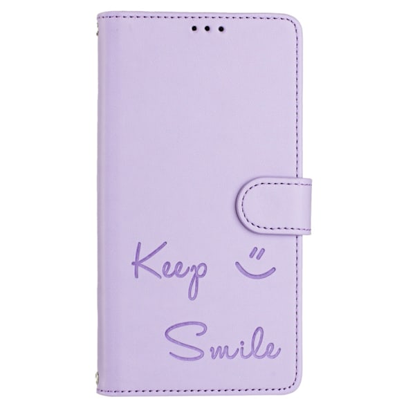 Fodral för iPhone 13mini 5,4 tum ljuslila läder vänligt enkelt plånbok smiley face anti fall