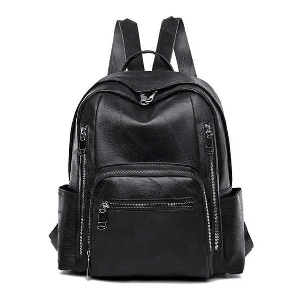 Kvinner jente ryggsekk skulderveske skolesekk Pu Outdoor Travel Bag Large Capacity Leisure Black