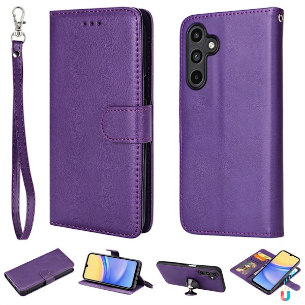 Etui til iPhone 14 Pro Max lilla bil magnetisk to i en læder bil solid to i en kort slot