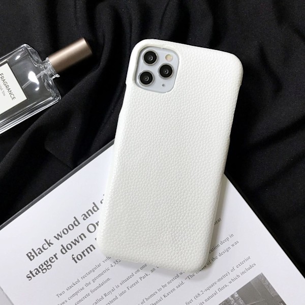 Fodral för iPhone16plus vit lychee-textur läderkänsla