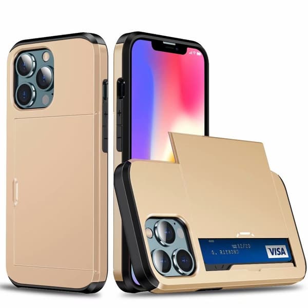 Deksel til iPhone 16E gull skyvbart kortholder