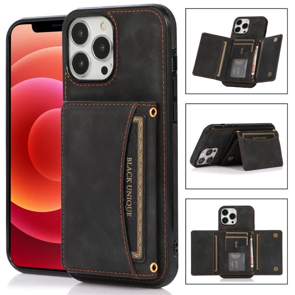 Etui til iPhone 14 Pro 6.1 sort læder multifunktionel pung stil