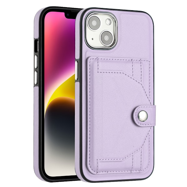 Fodral för iPhone 14 ljuslila modeimitation läder korthållare flip