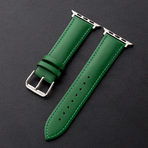 Klockarmband för Apple Watch iWatch 38/40/41mm tvålagers platt grön rem - silverfäste