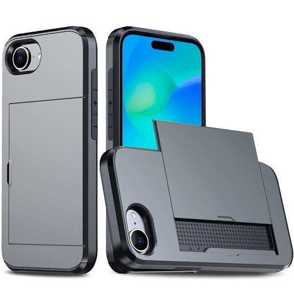 Skal för iPhone 14 6.1 grå glidande kortplats anti fall plånbok