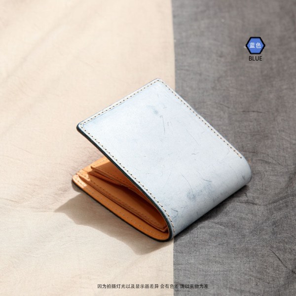 Käsintehty lompakko nahka sumuvaha ensimmäinen kerros lehmännahkainen lompakko lyhyt luuranko-nahka kytkin Blue