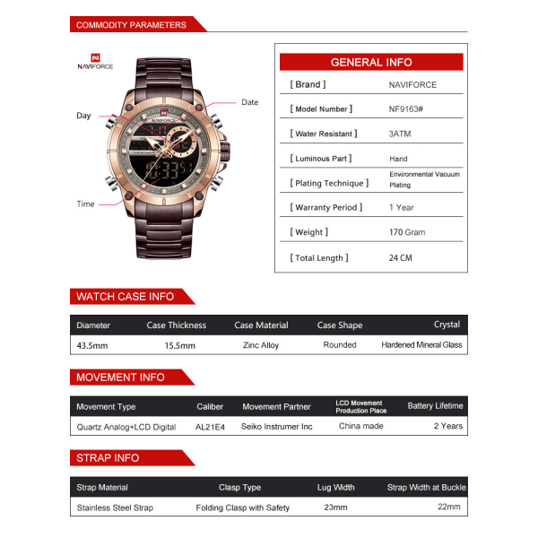 Vanntett sportsklokke for menn MZMW-9163 Gold