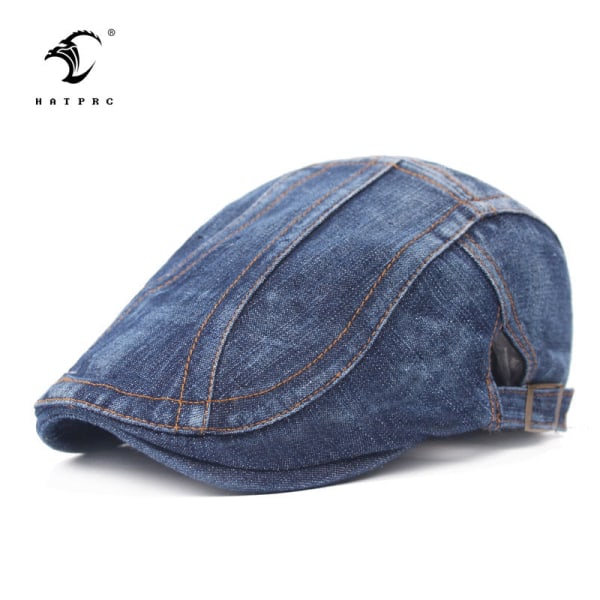 Beret Hat Denim Beret Peaked Cap for menn Retro Casual Hat Vår og høst Advance Hats Dame Hat S-036 blue and white Adjustable