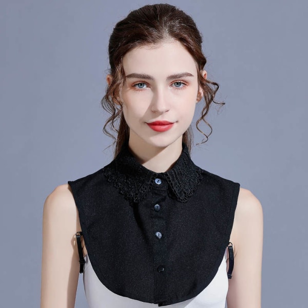 Kvinder piger falsk krave Aftagelig multifunktionel skjortedekoration Blondetøj Skjortetrøje efterår og vinter Pure crochet (black)