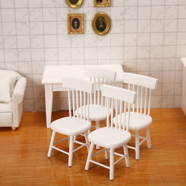 Miniaturemøbler Legetøjsdukker Hus gør-det-selv dekorationstilbehør Mini 1:12 bambusstolesæt White table and chair set