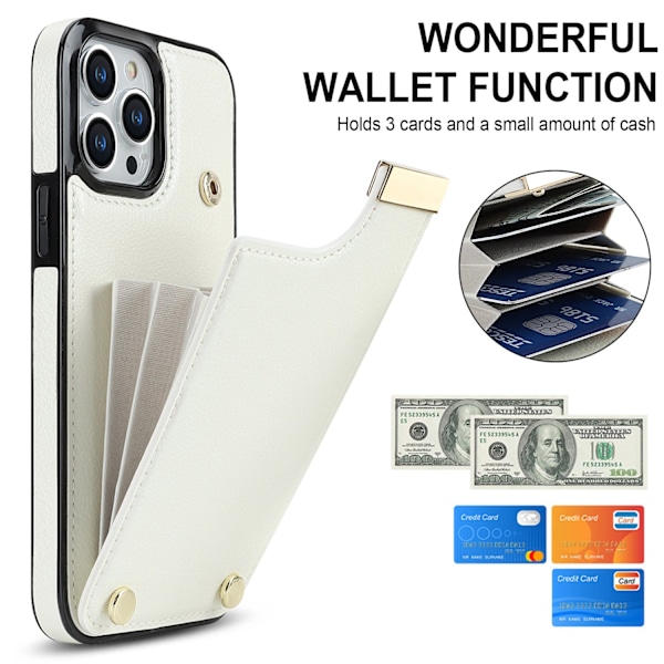 Etui til iPhone 14 Hvidt læder high-end harmonika kortslot business