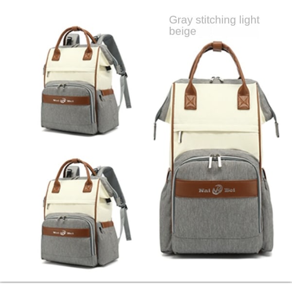 Pusletasker Mommy Bag Skulder Multifunktionel Pusletaske med stor kapacitet gray and beige